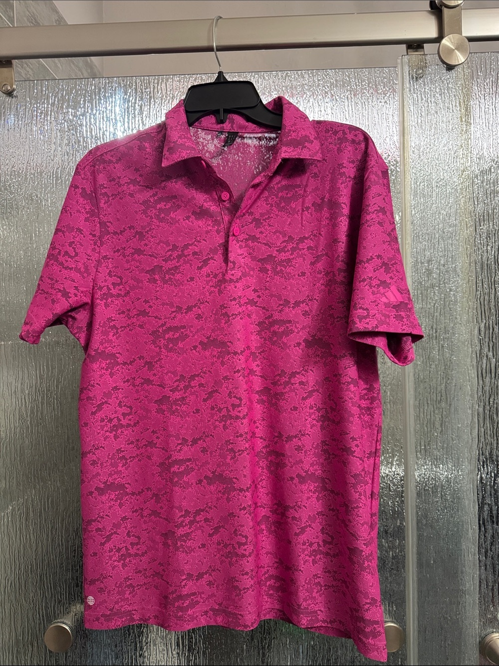 adidas Men's Fuchsia Pink Patterned Polo